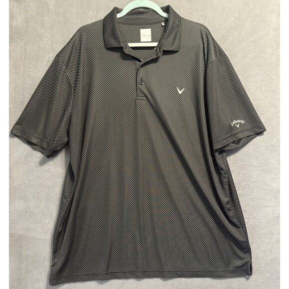 Callaway Golf Polo Shirt Opti Dri All Over Print Pattern Logo Mens 2XL XXL Black - Picture 3 of 8